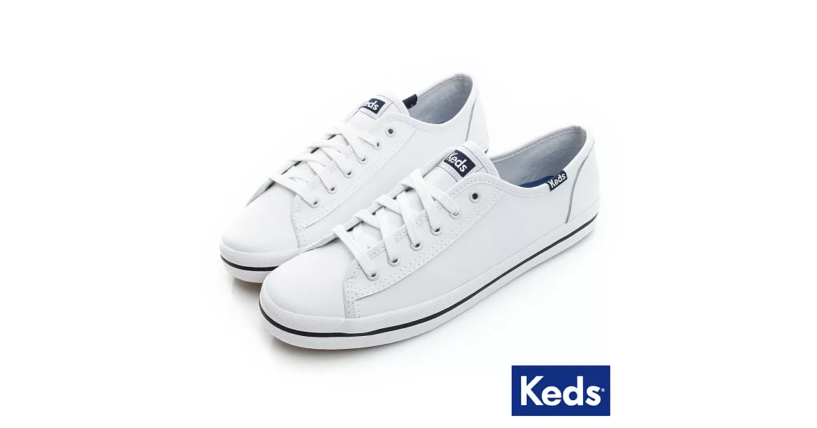 【Keds】KICKSTART 中性基本綁帶皮革休閒鞋US6藍色