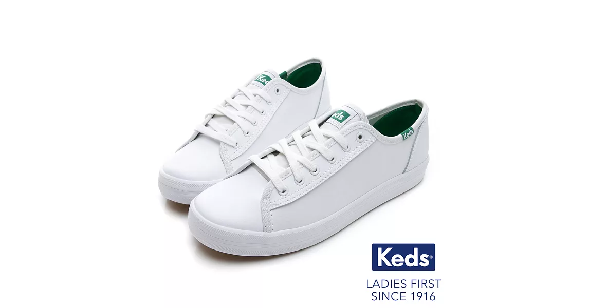 【Keds】KICKSTART 韓國同步皮革綁帶休閒鞋US5.5白/綠