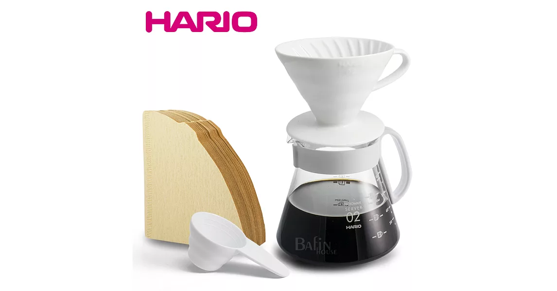 【HARIO】4人份 V60陶瓷濾杯 濾紙 咖啡壺組 XVDD-3012W