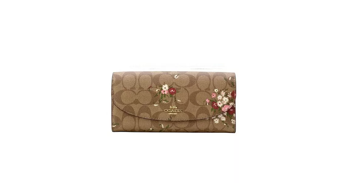 預購COACH小碎花印花經典LOGO壓扣長夾(咖啡F29395)咖啡