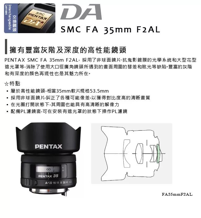 Pentax賓得士 FA 35mm F/2 AL - 詳情1