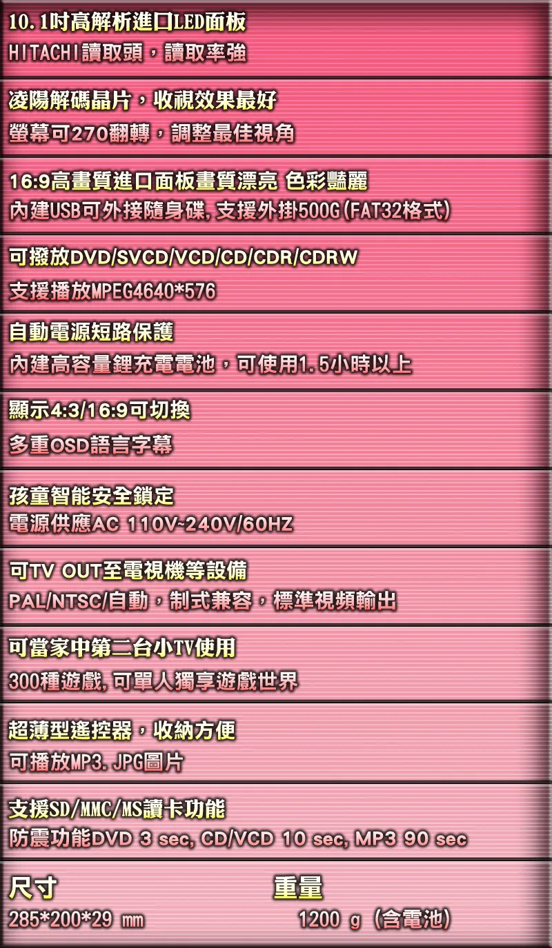 博客來 Neros 10 1吋美麗境界8合一移動式dvd
