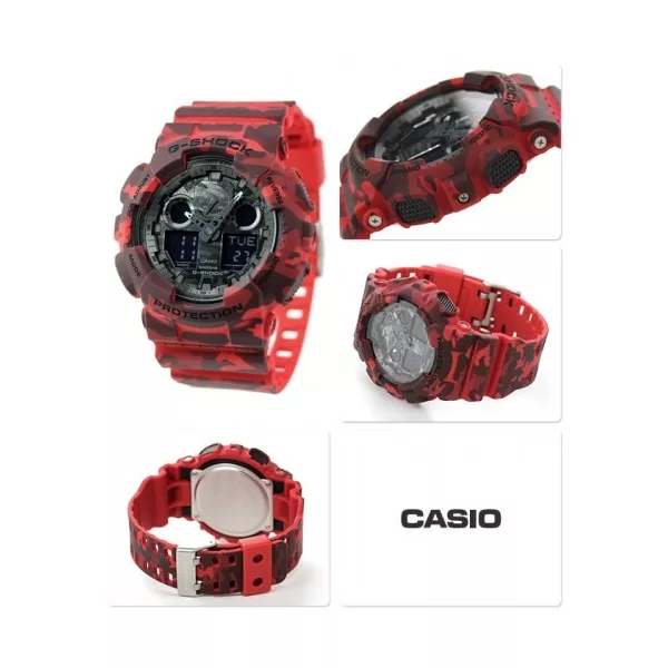 博客來 Casio 卡西歐g Shock系列迷彩魅力時尚雙顯電子錶 迷彩紅ga 100cm 4a