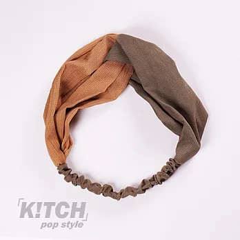 Kitch 奇趣設計 彈性紗交叉拚色彈性寬髮帶 - 4色棕綠黃