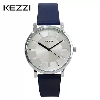 KEZZI珂紫 K-1668 光芒刻度復古刷色皮質錶帶文青錶- 藍色
