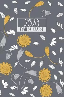2020 Daily Diary: A5 Day on a Page to View Full DO1P Planner Lined Writing Journal - Mustard Yellow & Dark Grey Folk Art Flowers