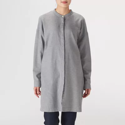 [MUJI無印良品]女有機棉法蘭絨長版衫M~L灰色