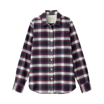 [MUJI無印良品]女新疆棉法蘭絨襯衫L深藍格紋