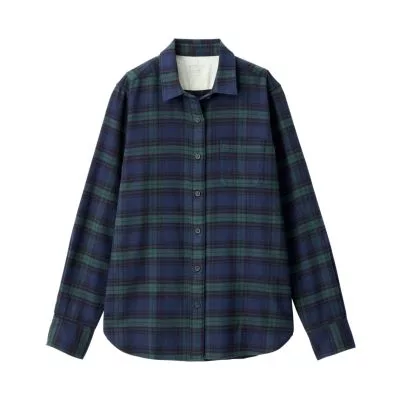 [MUJI無印良品]女新疆棉法蘭絨襯衫XL深綠格紋
