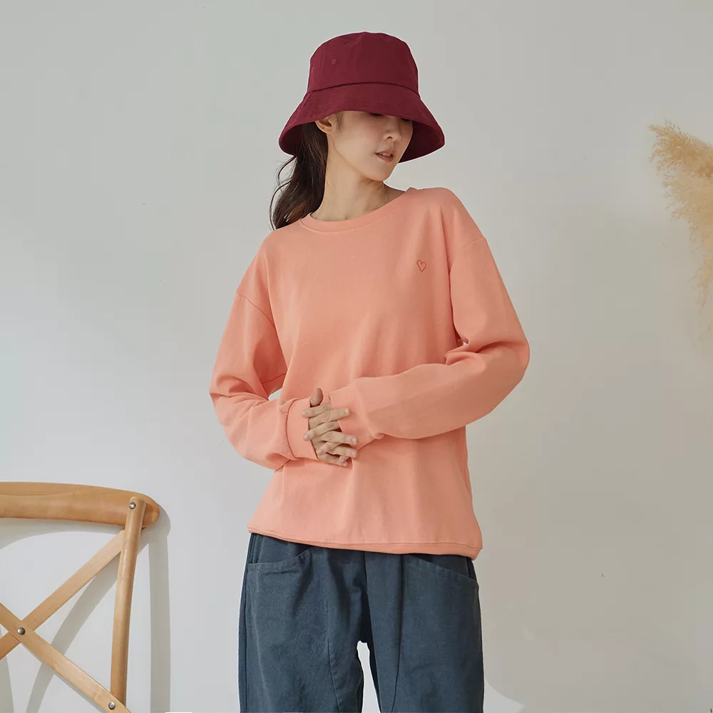 【慢。生活】愛心繡線素色運動風 T-shirt 8123　FREE粉橘