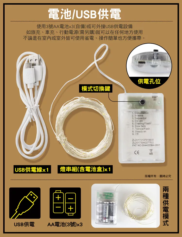 博客來 Usb 電池兩用創意銅線led燈串組 10米 燈飾 裝飾燈
