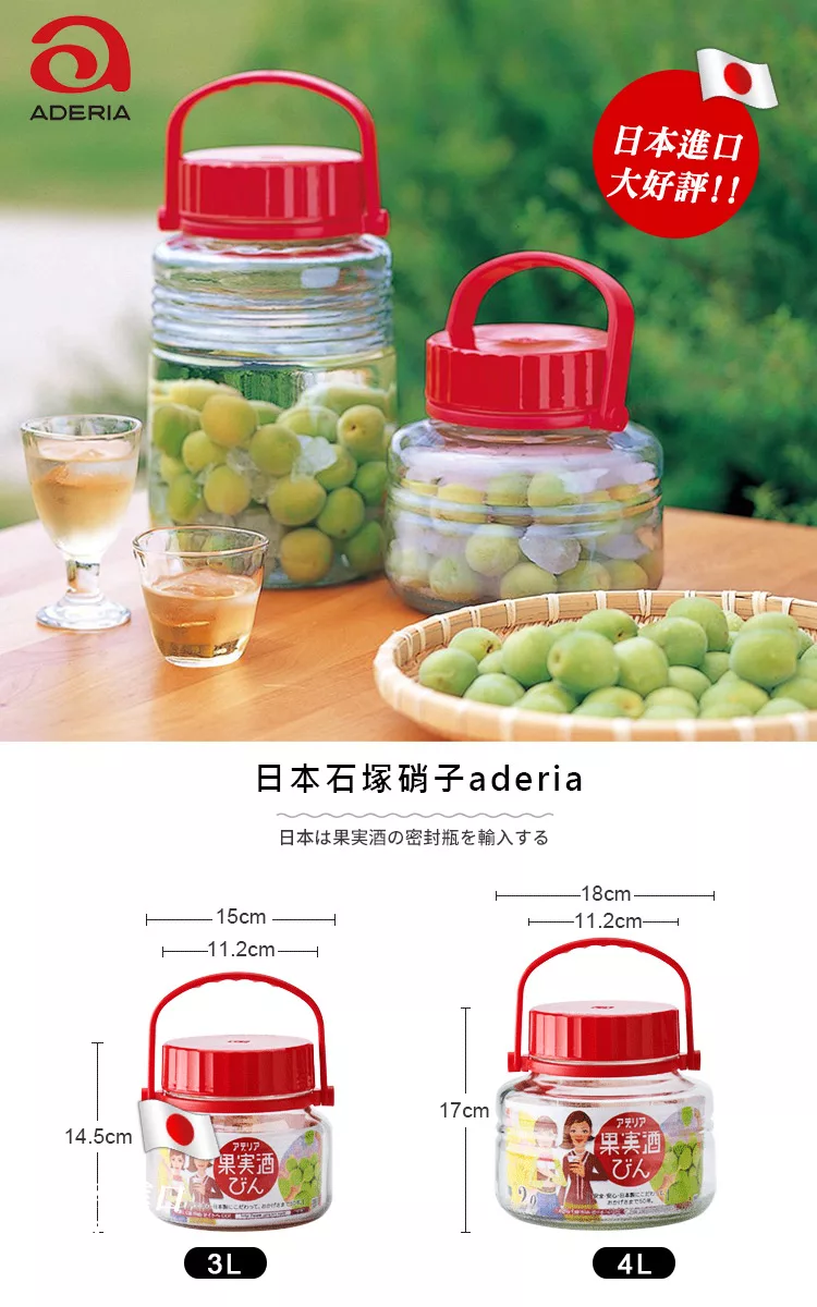 博客來 Aderia 日本進口手提式醃漬 梅酒瓶5l