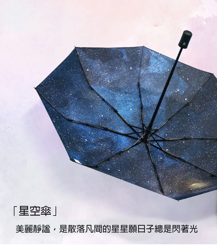 博客來 三折手動反向摺疊傘黑膠晴雨傘 星空反向傘