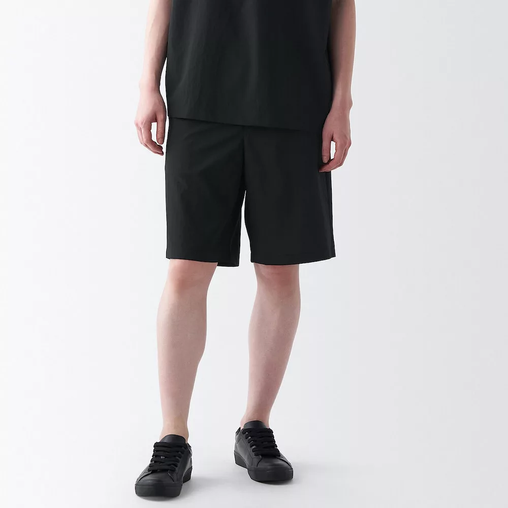 【MUJI 無印良品】男聚酯纖維透氣彈性短褲 L 黑色