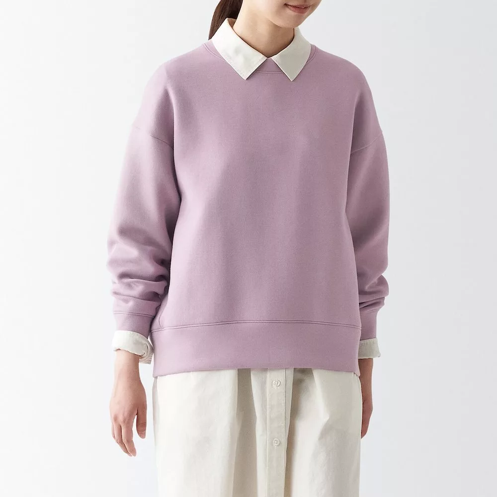 【MUJI 無印良品】女棉混二重織圓領衫 XL 粉紫