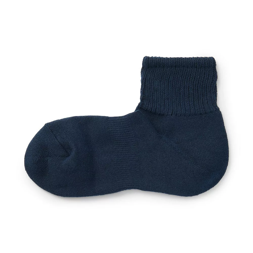 【MUJI 無印良品】男棉混足底圈絨厚織直角短襪25-27cm 深藍