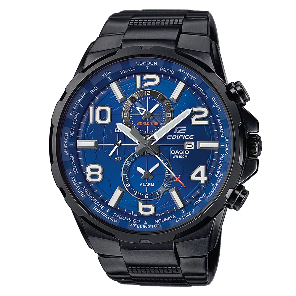 CASIO EDIFICE 環繞列國雙眼賽車錶-藍x黑