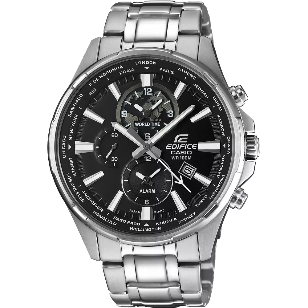 CASIO EDIFICE   掌握世界三眼賽車腕錶-銀X黑