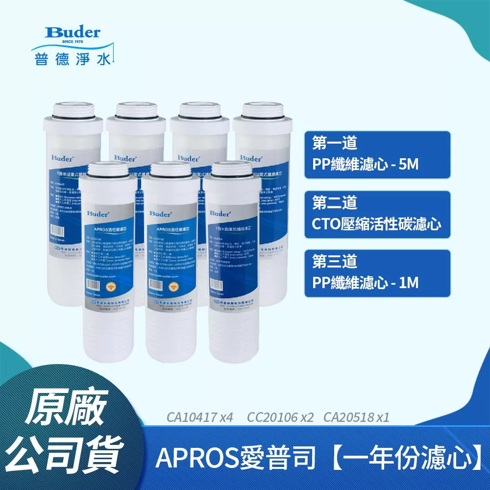 【普德Buder】APROS系列 5M CA10417 + UDF CC20106 + 1M CA20518 拋棄式纖維濾心(7支組)
