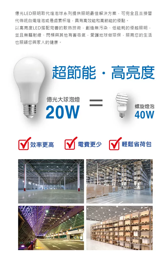 博客來 Everlight 億光 20w 超節能led 燈泡全電壓e27 白光1入