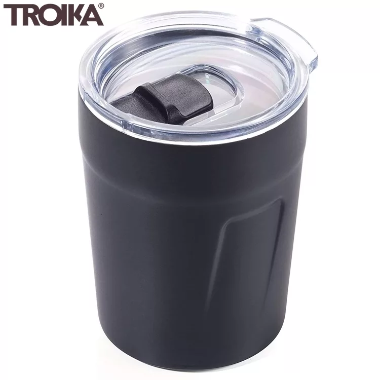 德國TROIKA防溢雙層保溫杯ESPRESSO濃縮咖啡DOPPIO CUP65(160ml;含密封蓋;適外出國旅行和熱茶熱飲)黑色