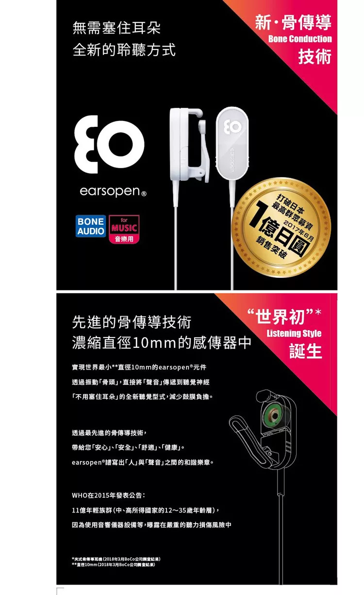 博客來 Boco Earsopen 骨傳導藍芽耳機麥克風bt 5cl 1002黑色