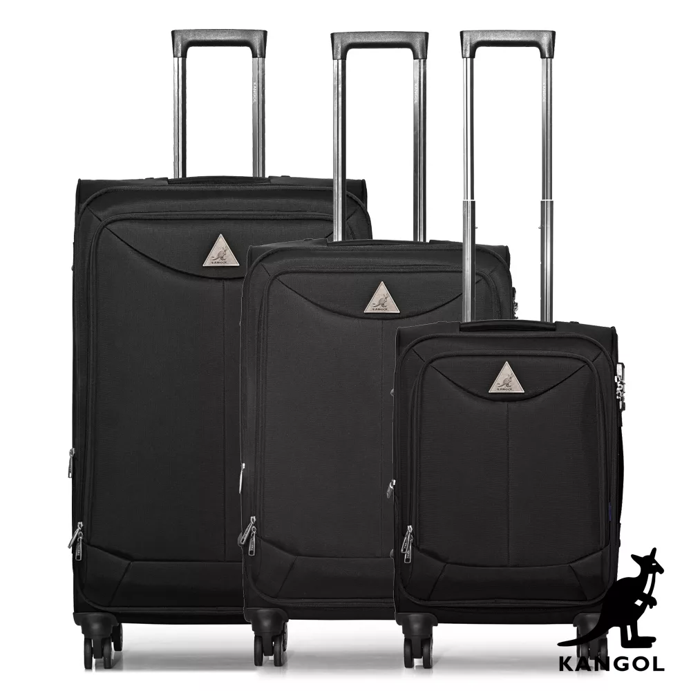 KANGOL - 英國袋鼠世界巡迴布面行李箱三件組-共3色黑色