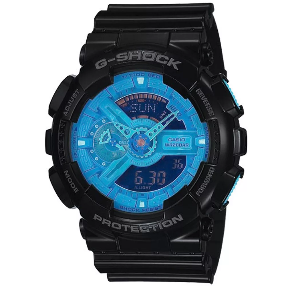 CASIO G-SHOCK 超重型戰機雙顯運動錶(藍黑)