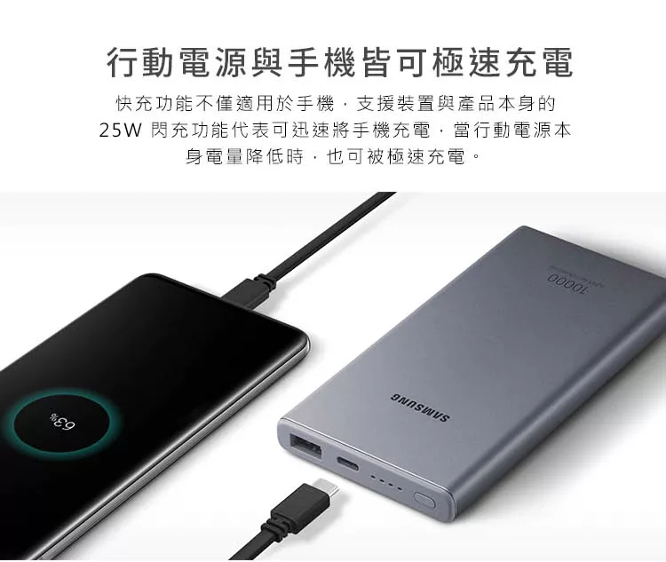 博客來 Samsung 三星原廠25w 雙向閃電快充行動電源10 000mah Type C Eb P3300