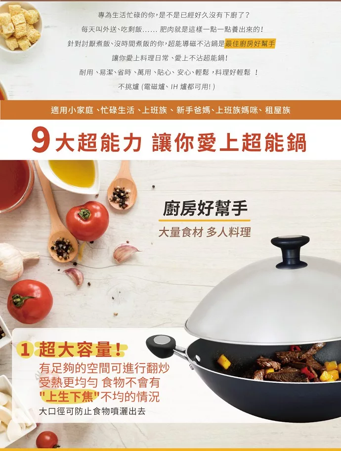 博客來 Meyer美亞耐磨百萬次超能導磁不沾鍋中華炒鍋36cm送鍋蓋 無毒不沾 輕巧耐用