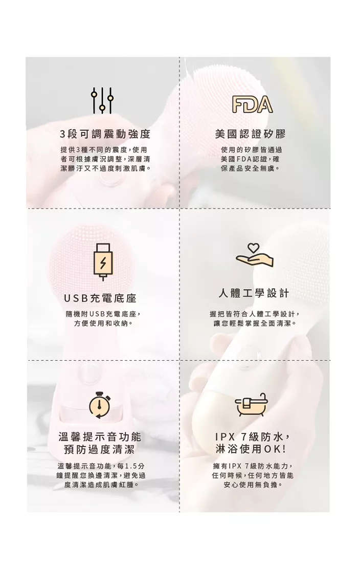 Nion Beauty - Opus Luxe 雙效負離子按摩潔面儀/洗臉機-粉色