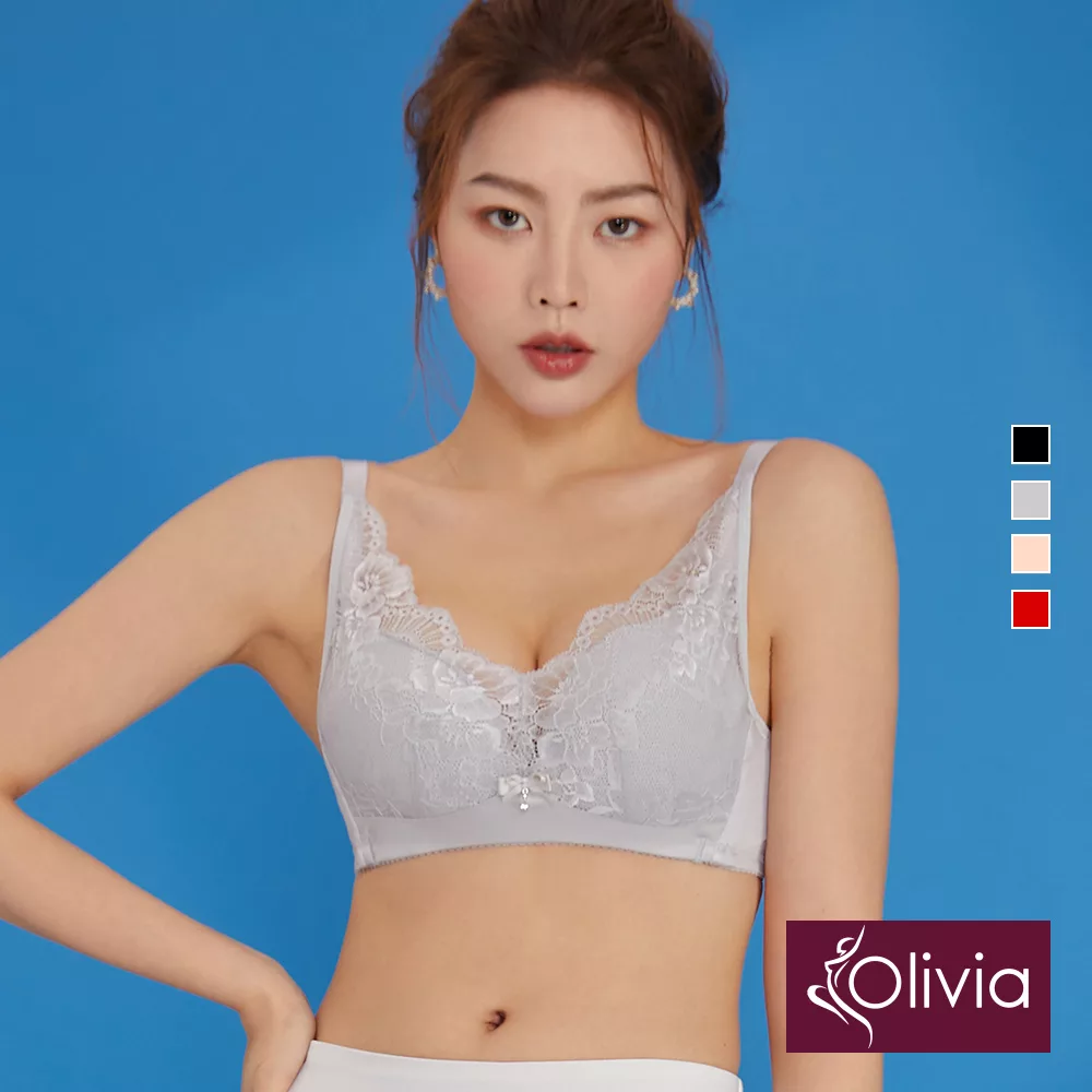 【Olivia】無鋼圈超薄透舒蕾絲內衣- 34/75B 灰色