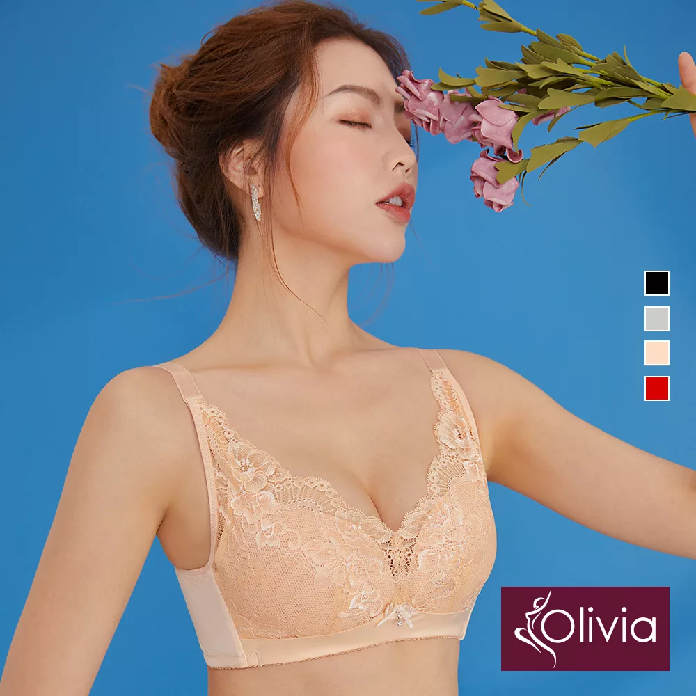 【Olivia】無鋼圈超薄透舒蕾絲內衣- 36/80C 膚色