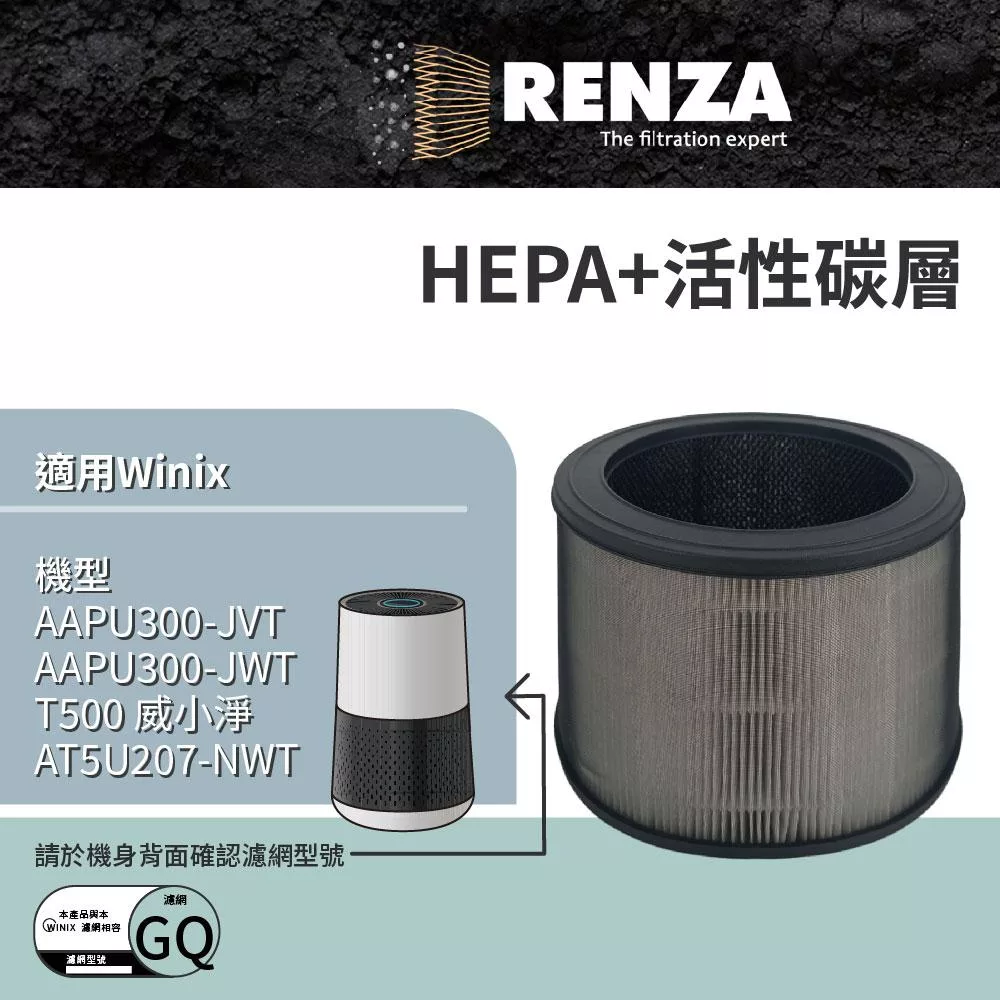 適用 Winix AAPU300 輕巧型6-10坪空氣清淨機 可替換GQ HEPA+活性碳二合一濾網組