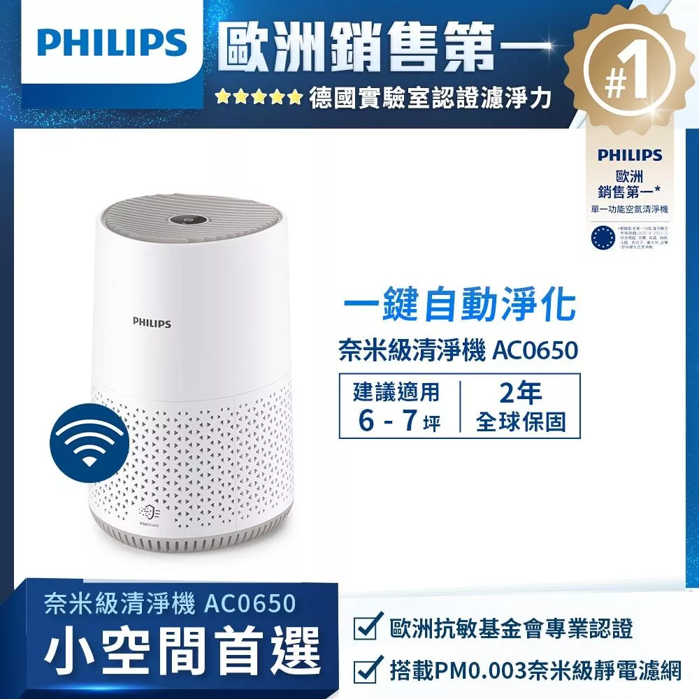 【飛利浦 PHILIPS】奈米級空氣清淨機(AC0650)