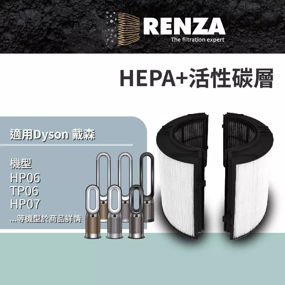 RENZA適用 Dyson TP06 HP06 TP07 HP07 TP09 HP09 HP10 TP10 空氣清淨機 HEPA活性碳濾網 濾芯 濾心
