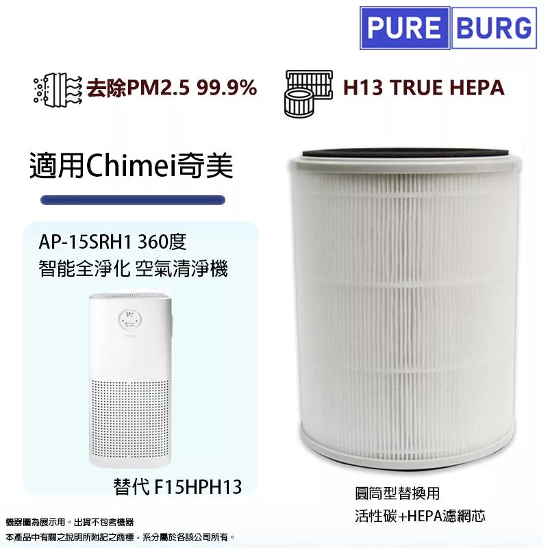 適用Chimei奇美AP-15SRH1 360度PRO智能全淨化空氣清淨機替代F15HPH13活性碳HEPA空氣濾網濾芯