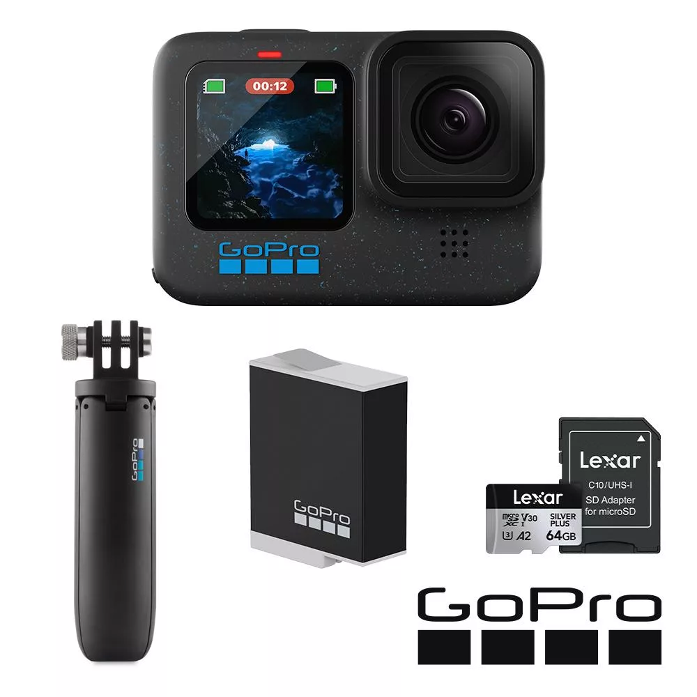 【GoPro】HERO12  Black CE創作者輕旅自拍套組 (HERO12 創作者+迷你延長桿+腳架+原廠充電電池+64G記憶卡) 公司貨