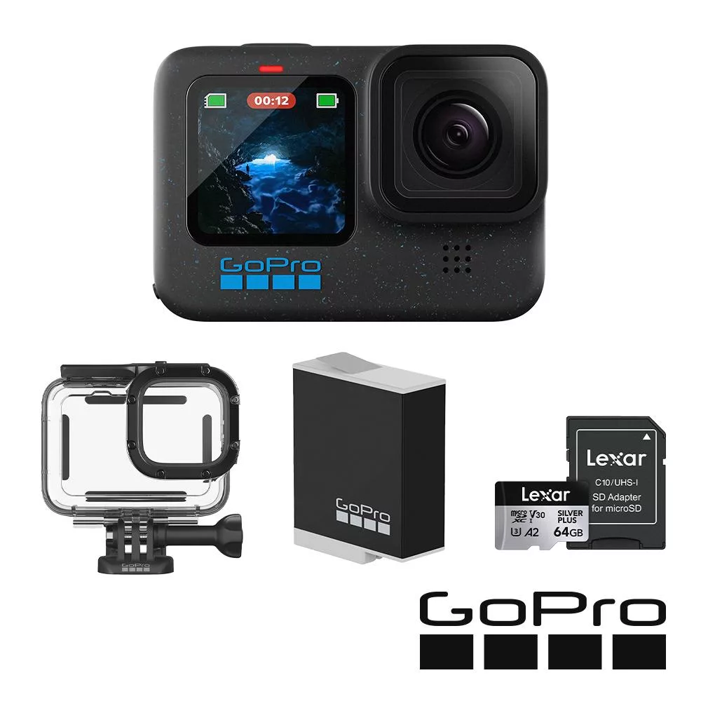 【GoPro】HERO12  Black CE創作者潛水行家套組 (HERO12 創作者+60m潛水防護殼+原廠充電電池+64G記憶卡) 公司貨
