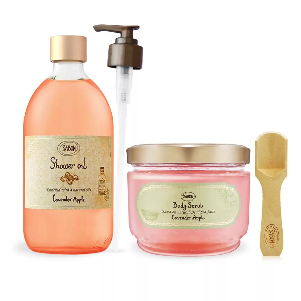 SABON 明星二部曲[沐浴油500ml+身體磨砂膏600g]-多味道可選-國際航空版 香蘋薰衣草