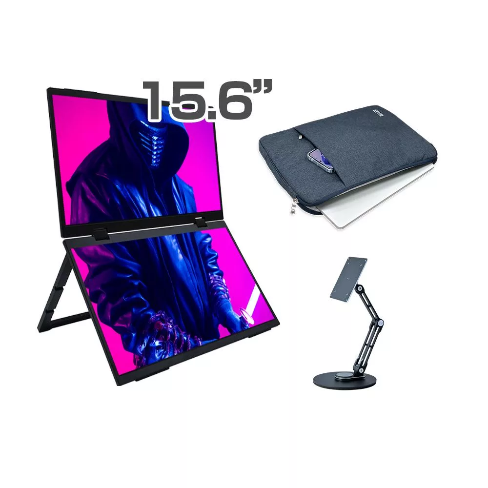 【REAICE】日本Winten 15.6型IPS超薄廣視角可攜式雙屏螢幕-外出攜帶豪華組(Switch/FHD/移動式顯示器/雙屏HDMI/Type-C/IPS) 藏青色