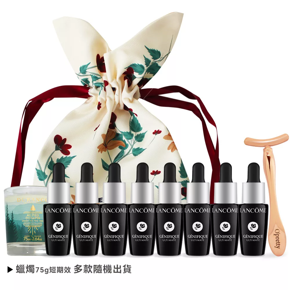 LANCOME 蘭蔻 保養香氛限定組[超極限肌因賦活露7mlX8+臉部推推棒+香氛蠟燭75g]-國際航空版