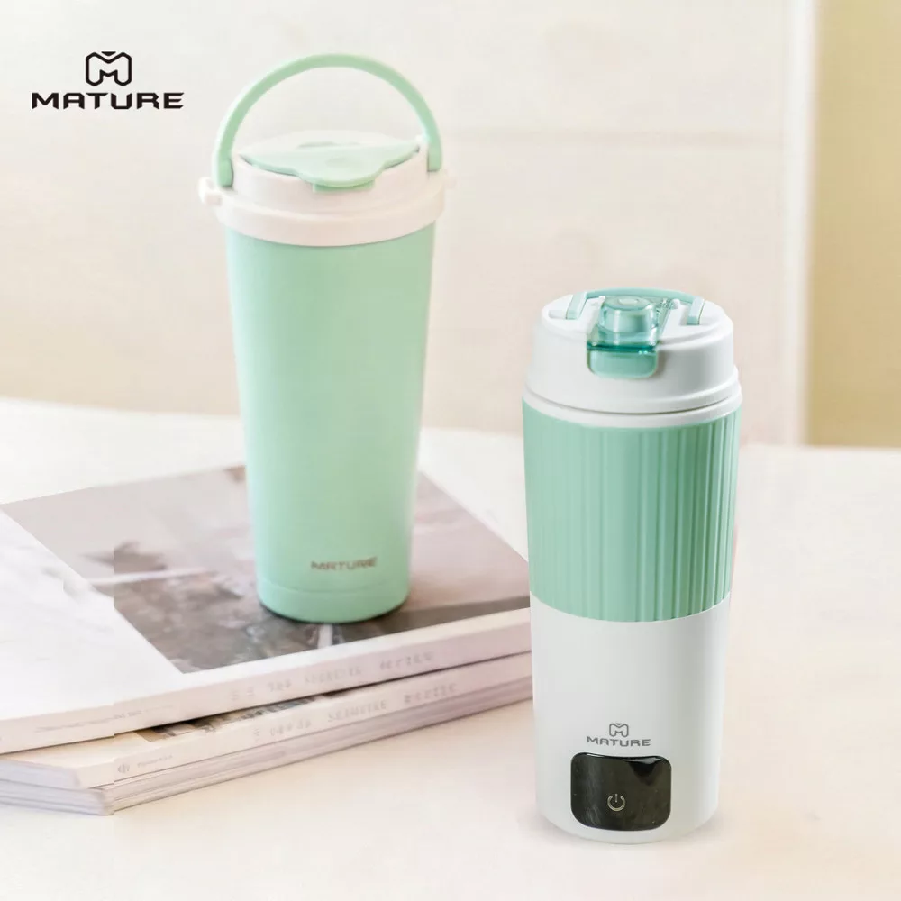 MATURE美萃 全球通用電熱水杯650ml CY-1671+陶瓷不鏽鋼雙飲保溫杯附吸管刷700ml-三色可選 CY-2001  -電熱水杯+保溫杯/湖水綠
