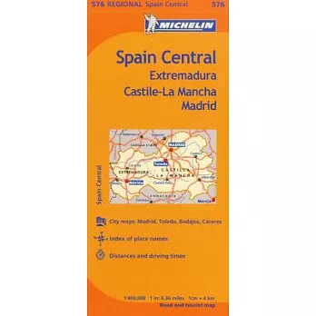 Michelin Spain: Central, Extremadura, Castilla-La Mancha, Madrid Map 576