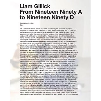 Liam Gillick: From Nineteen Ninety A to Nineteen Ninety D
