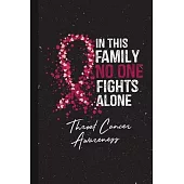 In This Family No One Fights Alone Throat Cancer Awareness: Blank Lined Notebook Support Present For Men Women Warrior Burgundy/Ivory Ribbon Awareness