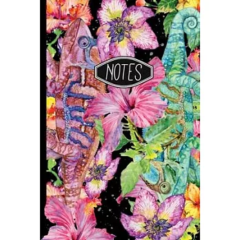 Notes: Flowers and Chameleon Notebook 6＂x9＂ 120 Lined Pages