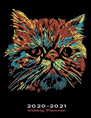 2020-2021 Weekly Planner: Two Years Organizer Notebook & Diary with To-Do List & Priorities - Multicolor Cat Face Black