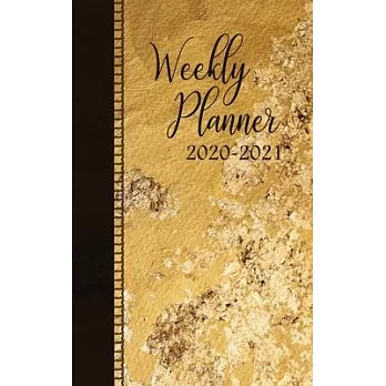 Weekly Planner 2020 2021: 2 Year Daily Schedule / January 2020 to December 2021 / 5 x 8 Agenda Calendar / Year At A Glance / Pretty Gold Cover D
