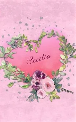 Cecilia: Personalized Small Journal - Gift Idea for Women & Girls (Pink Floral Heart Wreath)